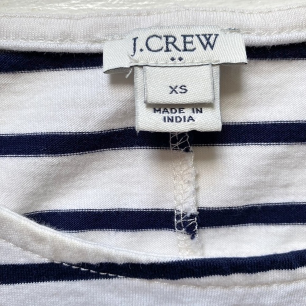 J. Crew Black and Ivory striped ruffle bell sleeve shift‎ dress - Picture 4 of 10